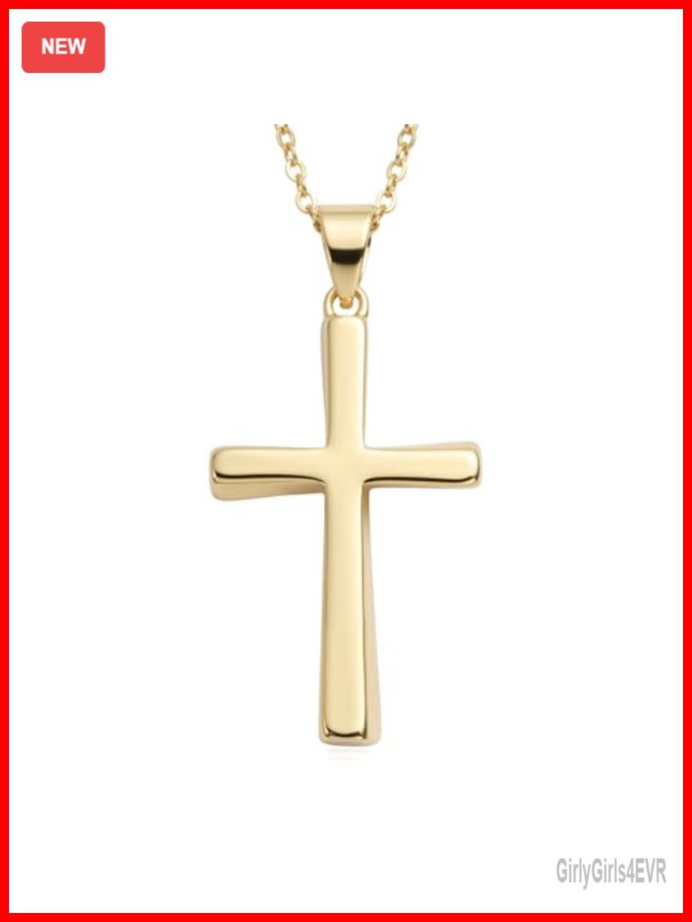 14K Gold Plated Cross Necklace Cable Chain Lobster Clasp